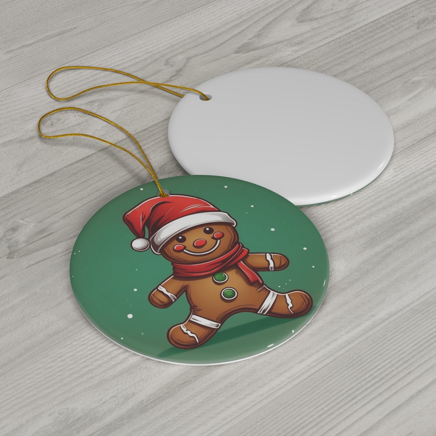 Jolly Gingerbread Man Ceramic Ornament 1pc.