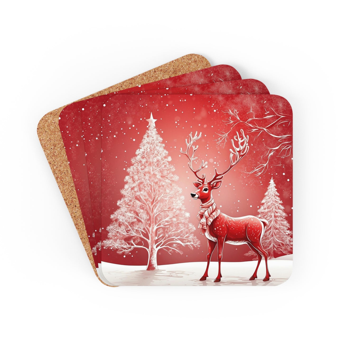 Winter Wonder Reindeer Coaster 4pc. Set - Red