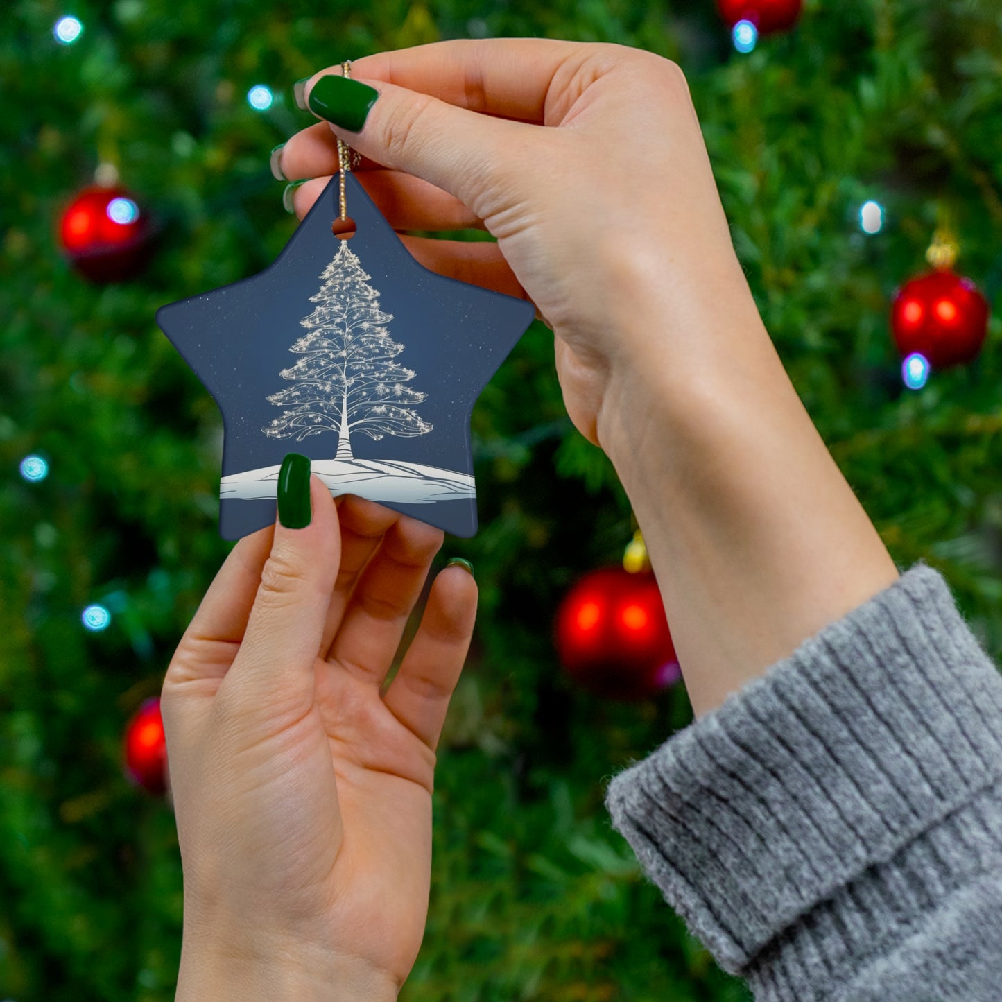 Holiday Sparkle Tree in Blue Ceramic Ornament 1pc.