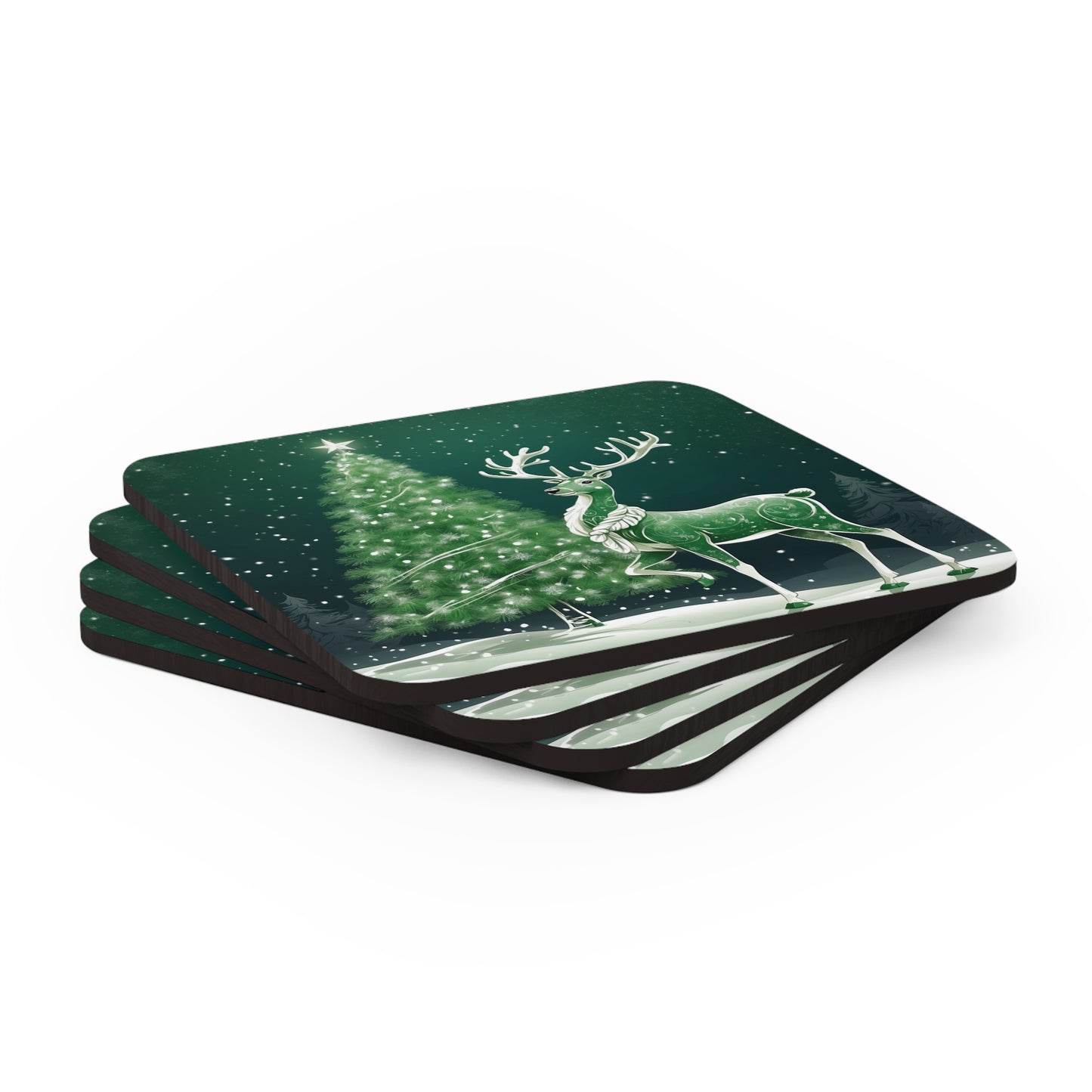 Winter Wonder Reindeer Coaster 4pc.Set - Green