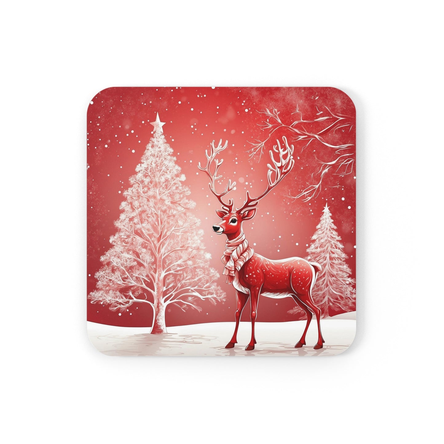 Winter Wonder Reindeer Coaster 4pc. Set - Red