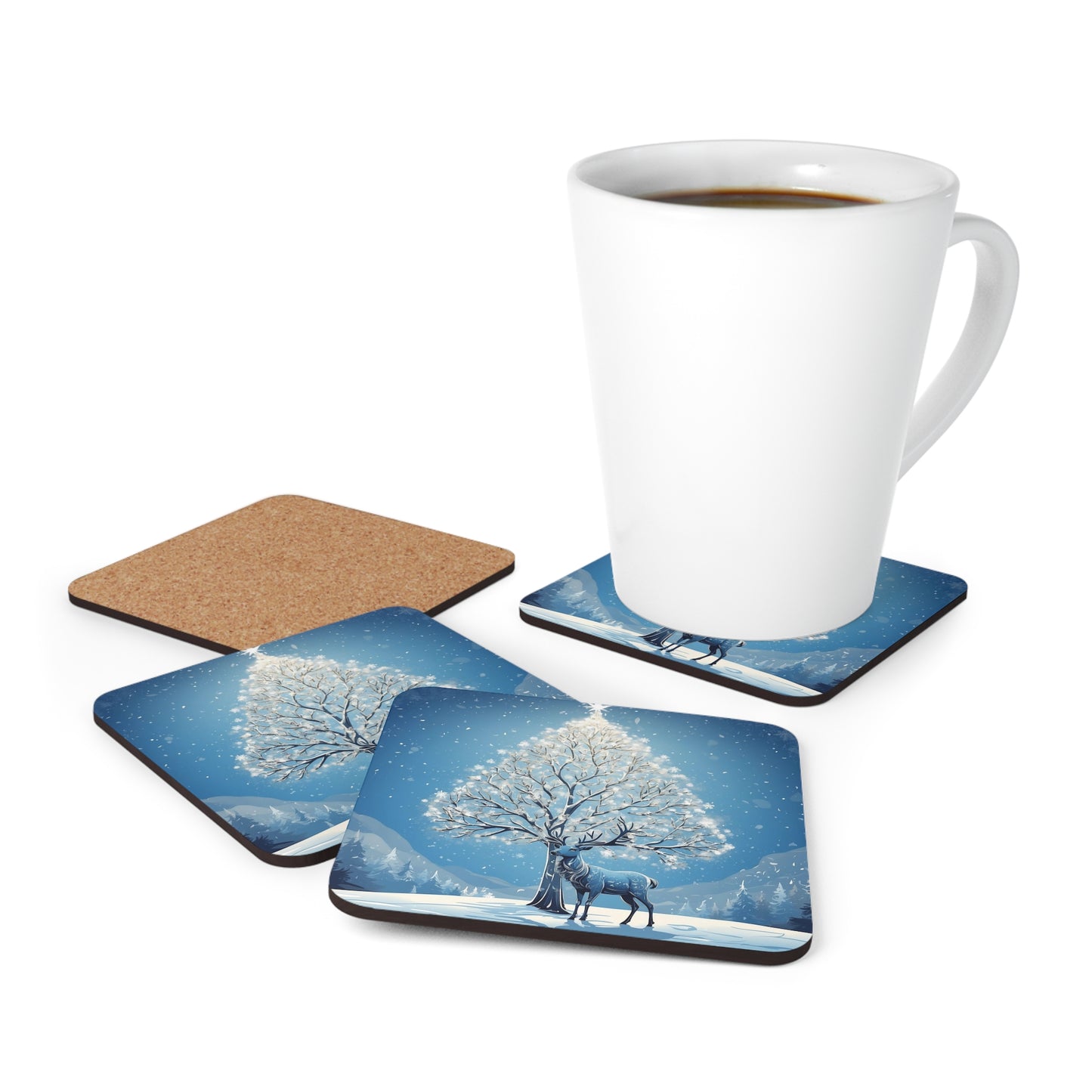 Winter Wonder Reindeer Coaster 4pc. Set - Blue