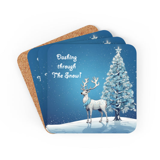 Dashing Through The Snow! Corkwood Coaster 4pc. Set