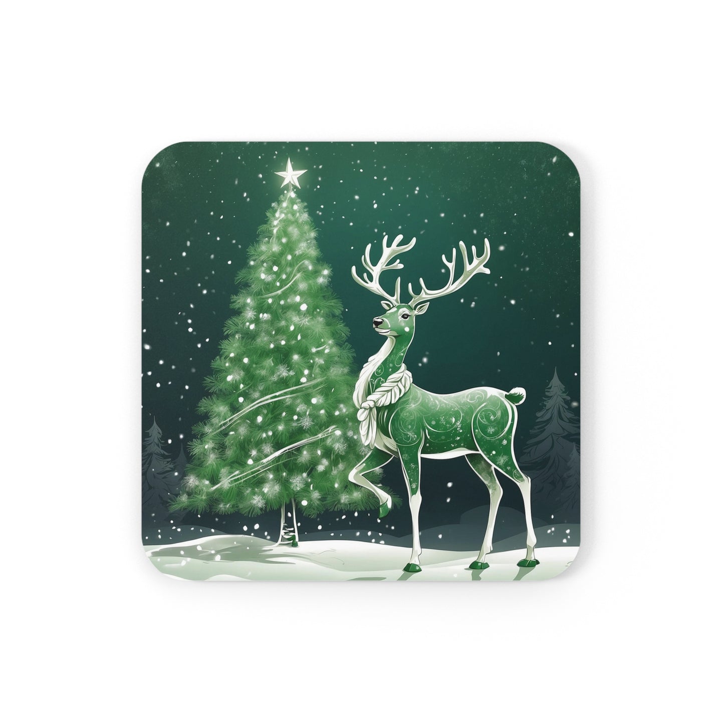 Winter Wonder Reindeer Coaster 4pc.Set - Green