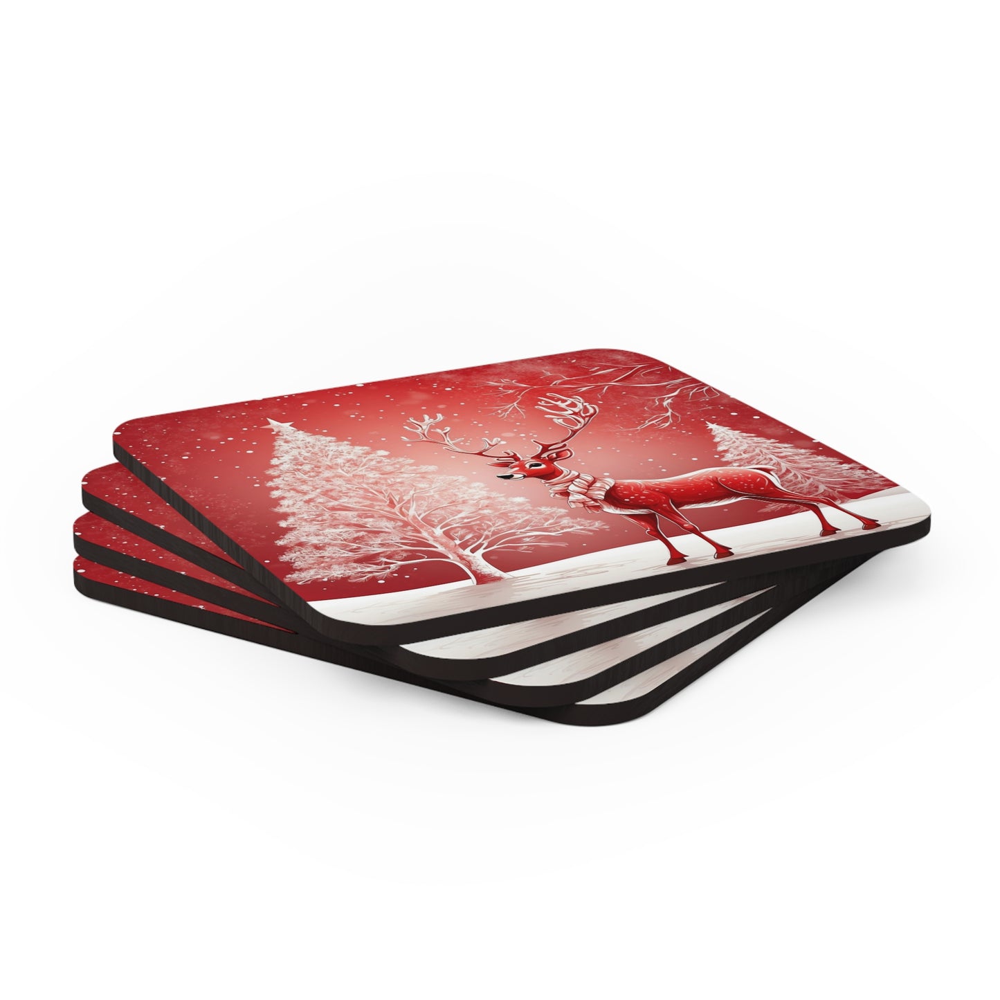 Winter Wonder Reindeer Coaster 4pc. Set - Red