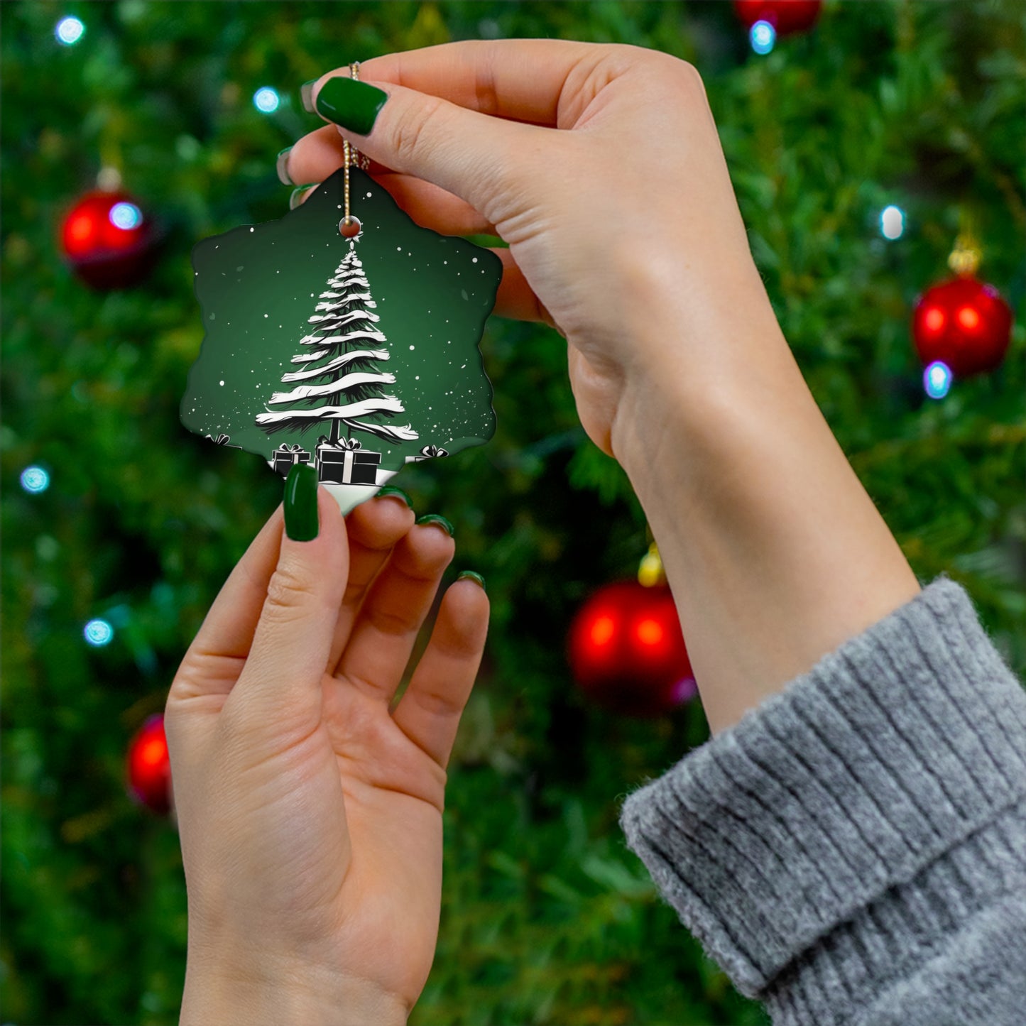 Holiday Sparkle Tree in Green Ceramic Ornament 1pc.