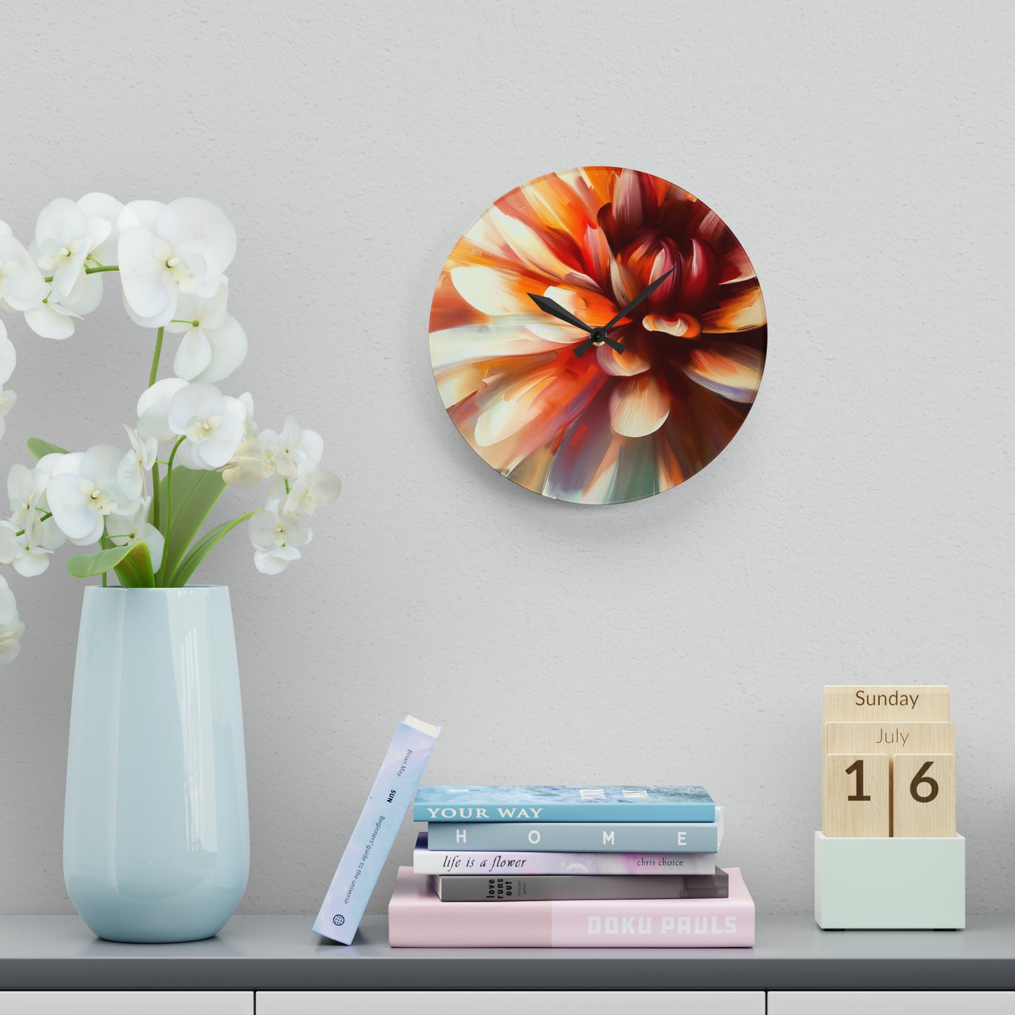 "Delicate Dahlia" Acrylic Wall Clock