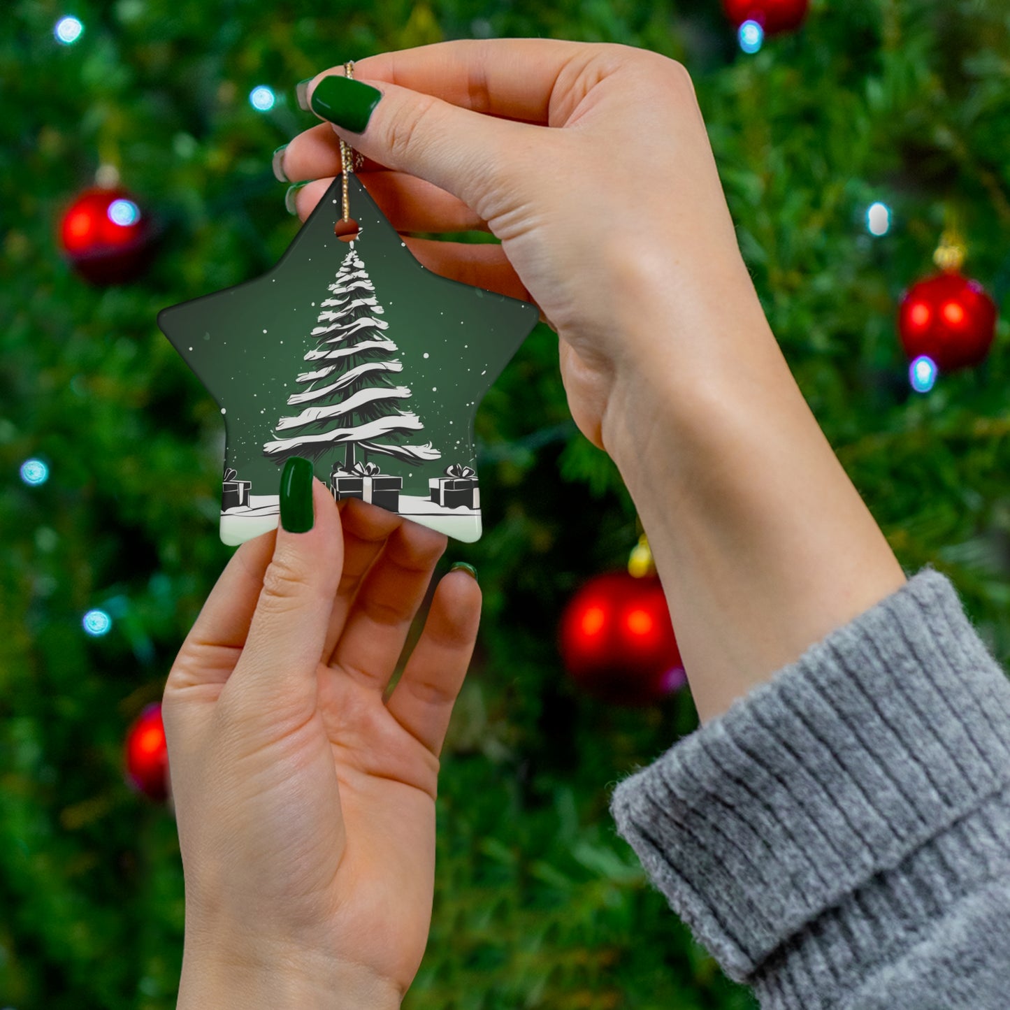 Holiday Sparkle Tree in Green Ceramic Ornament 1pc.