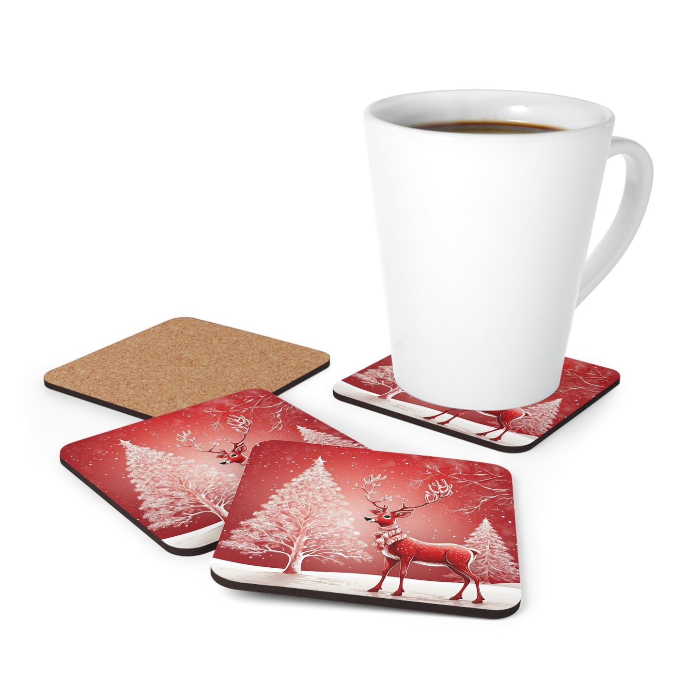 Winter Wonder Reindeer Coaster 4pc. Set - Red