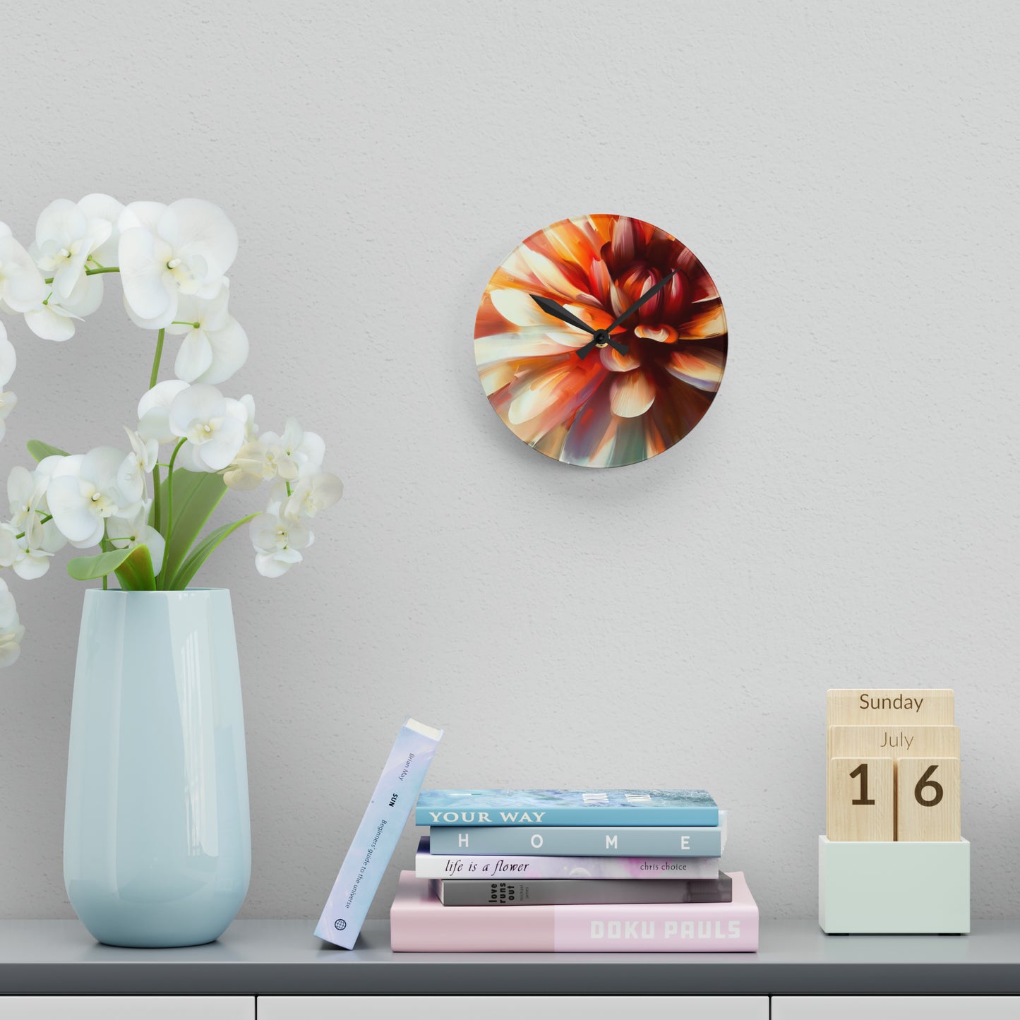 "Delicate Dahlia" Acrylic Wall Clock