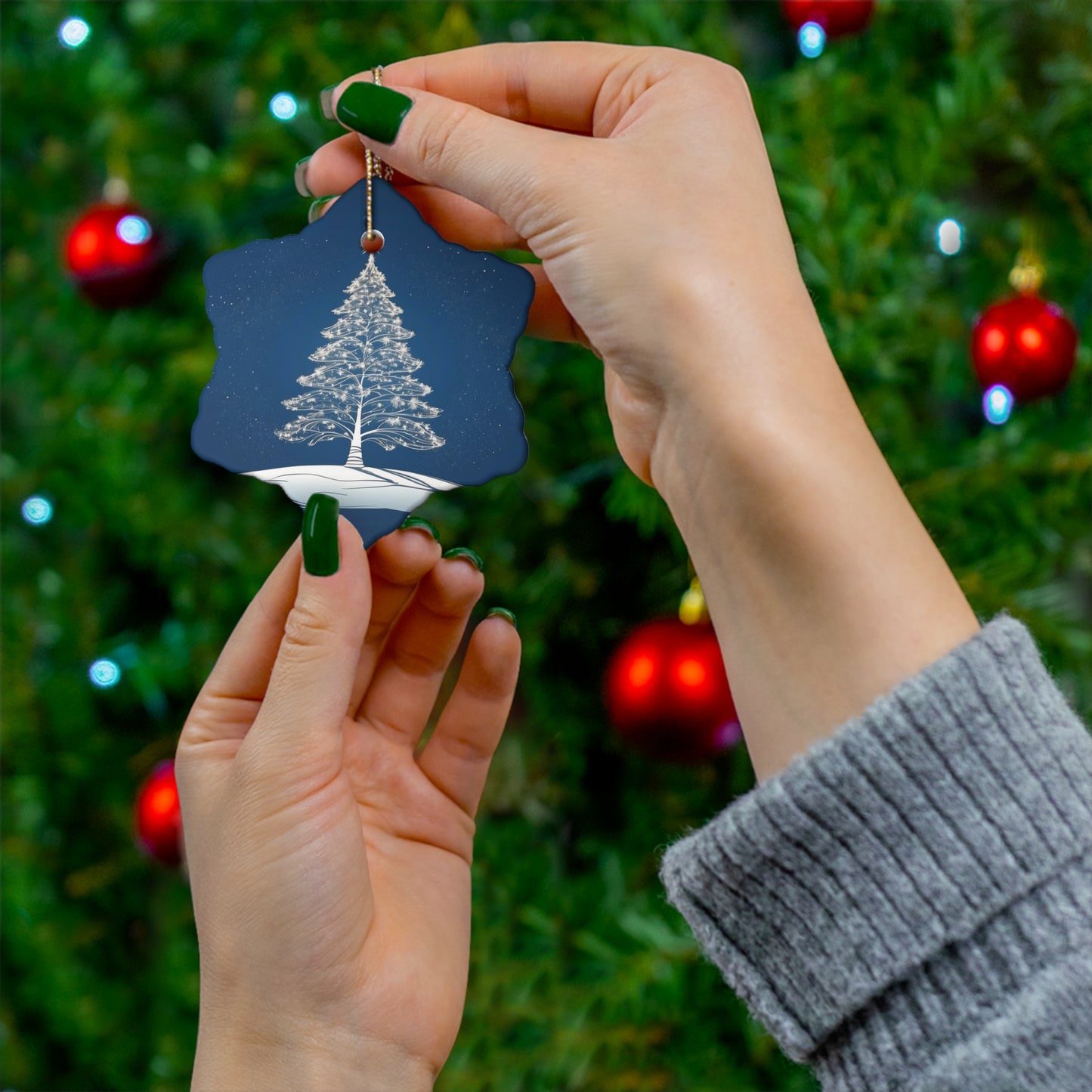 Holiday Sparkle Tree in Blue Ceramic Ornament 1pc.