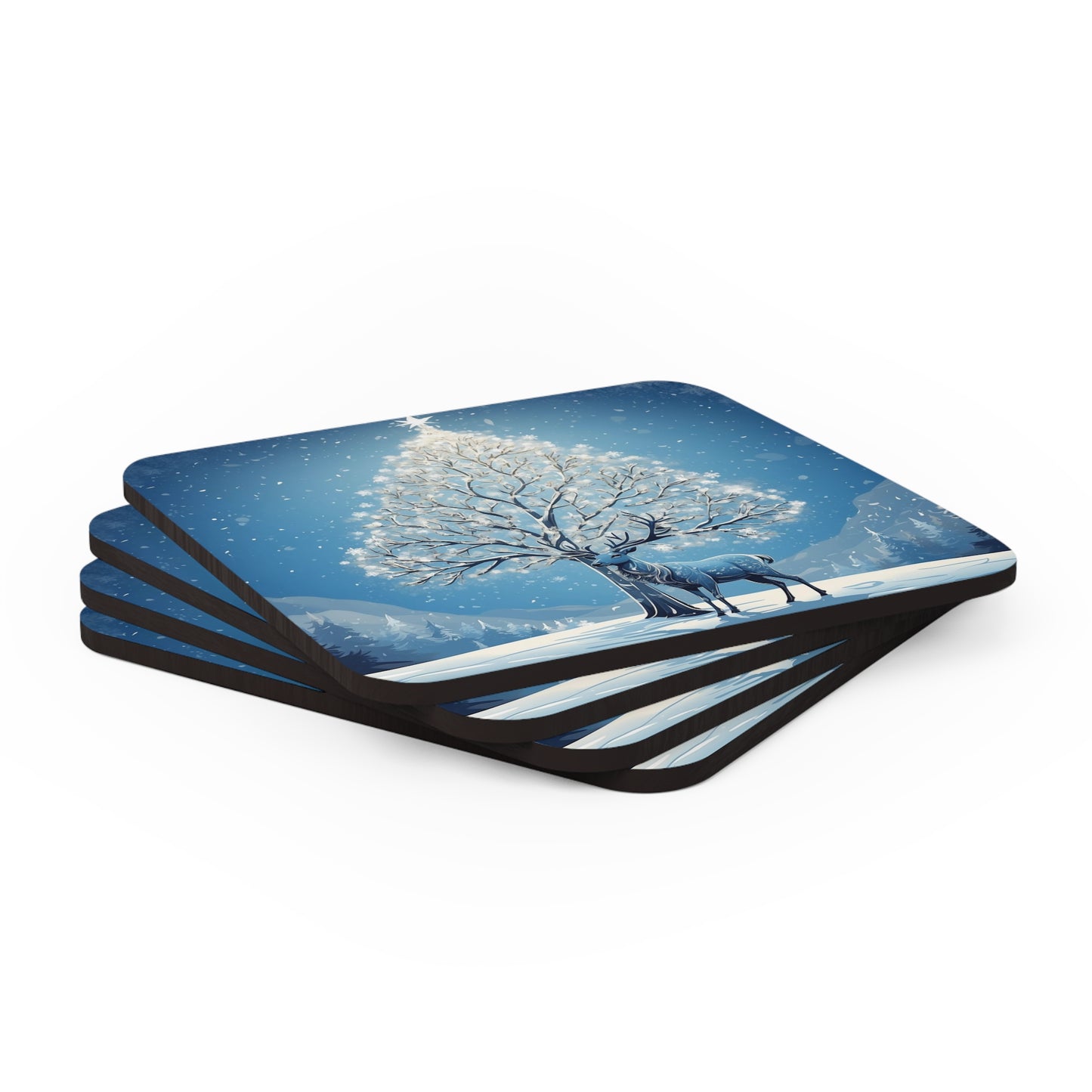 Winter Wonder Reindeer Coaster 4pc. Set - Blue