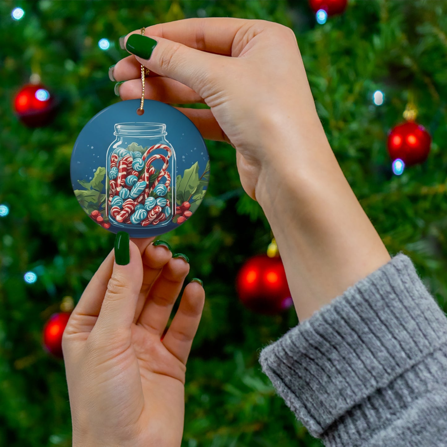 Candy Canes in a Jar Ceramic Ornament 1pc.