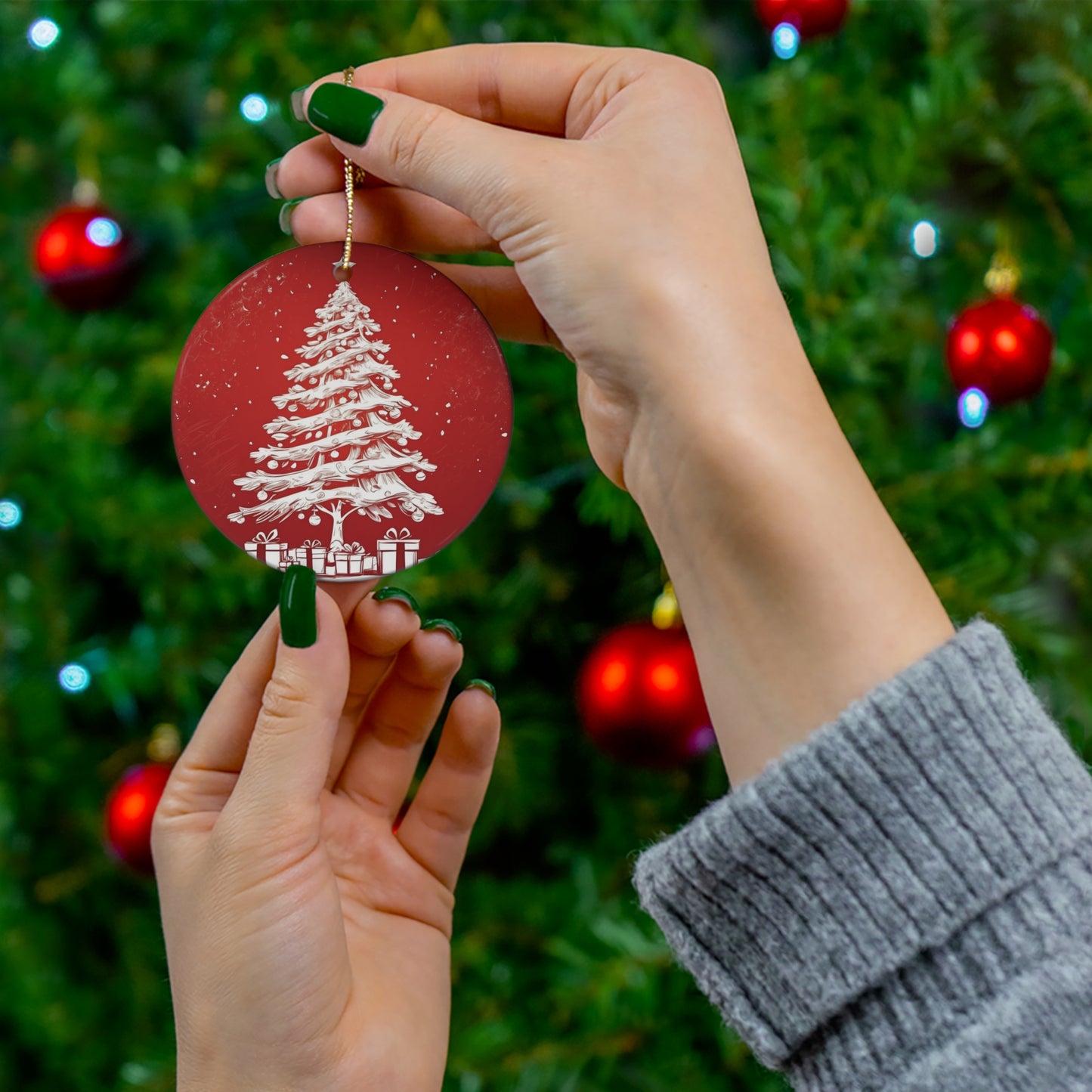 Holiday Sparkle Tree in Red Ceramic Ornament 1pc.