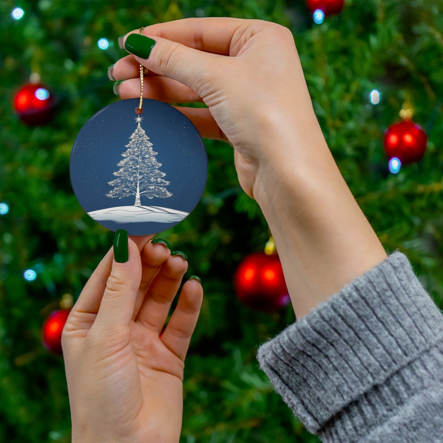 Holiday Sparkle Tree in Blue Ceramic Ornament 1pc.