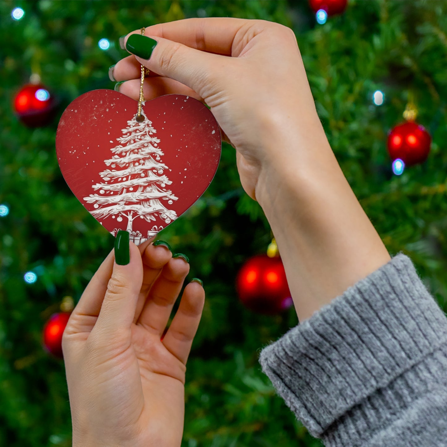 Holiday Sparkle Tree in Red Ceramic Ornament 1pc.