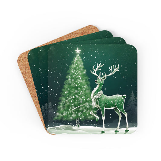 Winter Wonder Reindeer Coaster 4pc.Set - Green