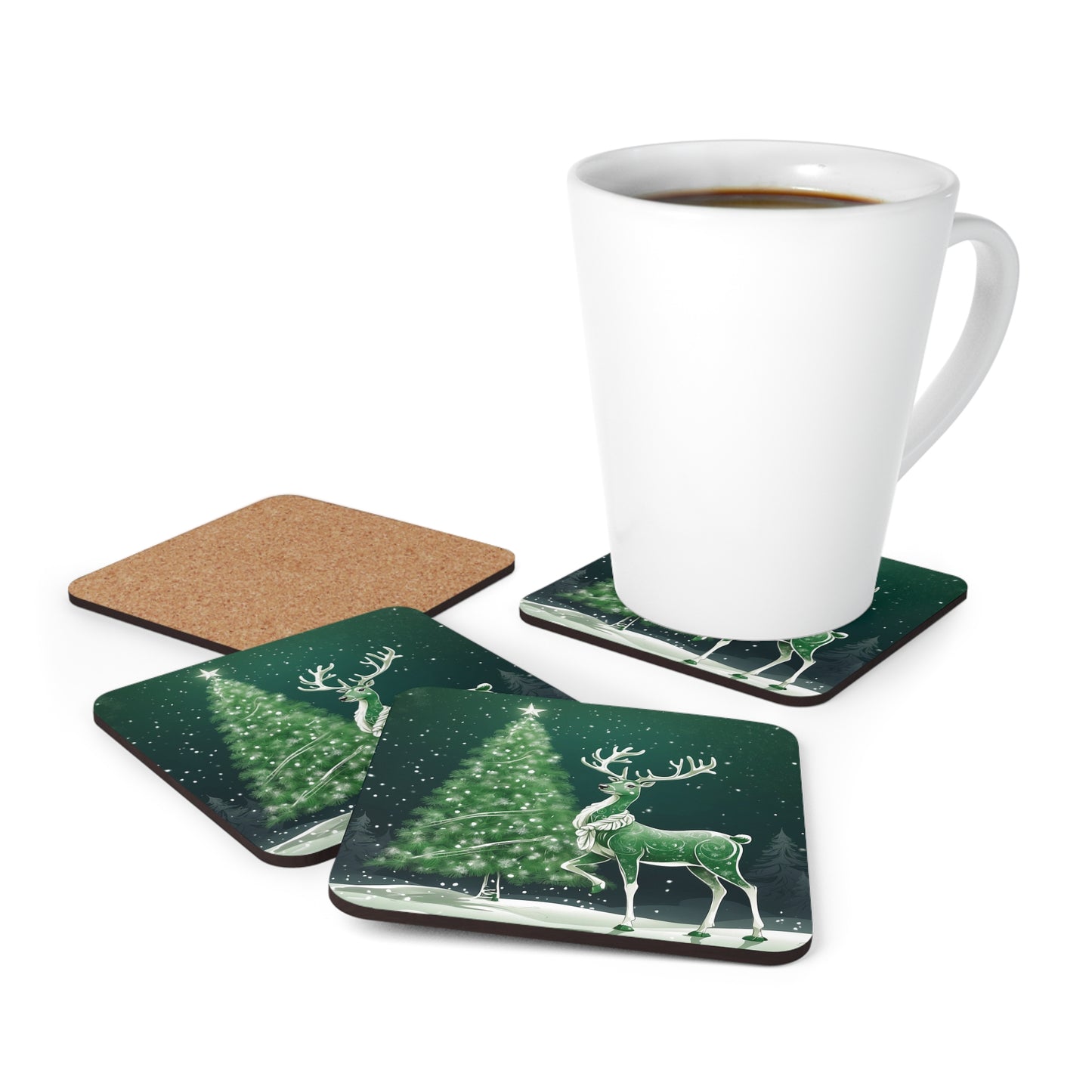 Winter Wonder Reindeer Coaster 4pc.Set - Green