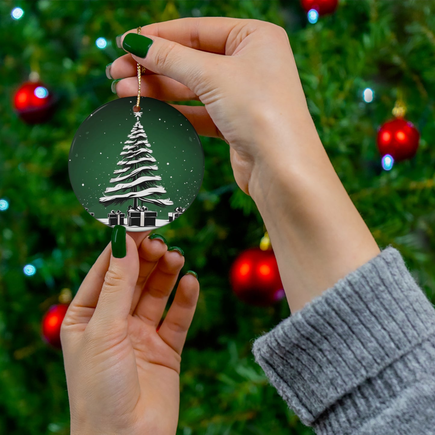 Holiday Sparkle Tree in Green Ceramic Ornament 1pc.