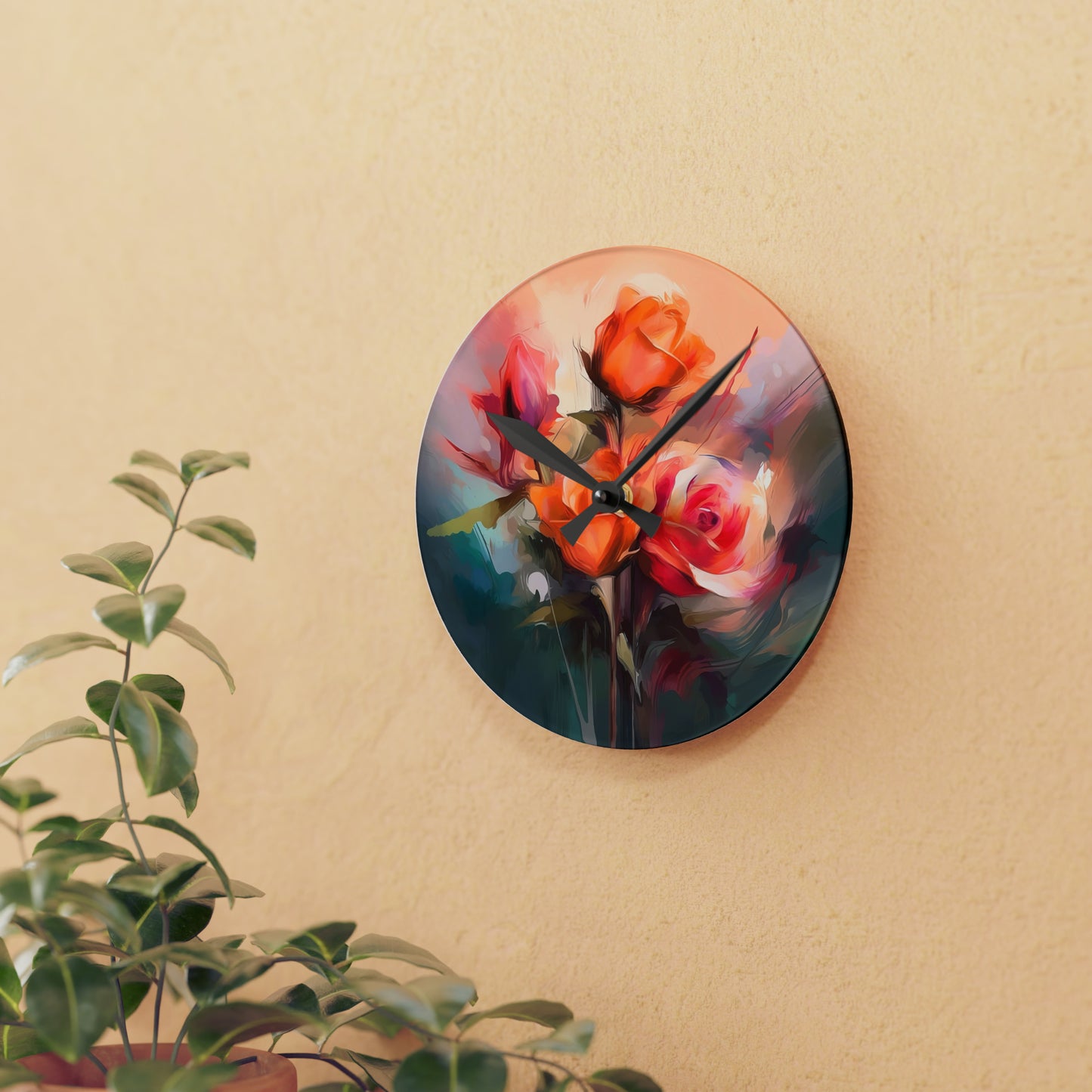 "Roses For U" Acrylic Wall Clock