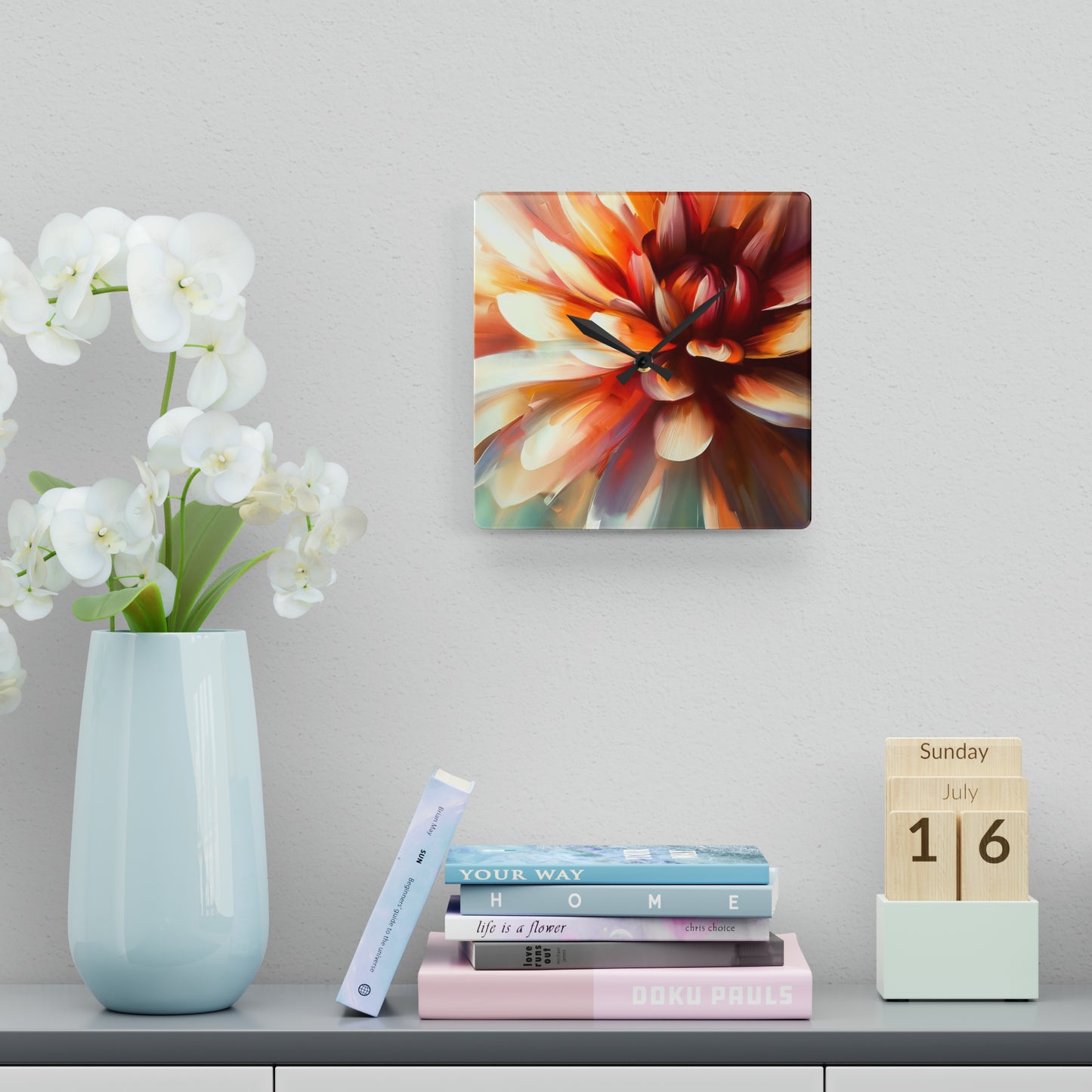 "Delicate Dahlia" Acrylic Wall Clock