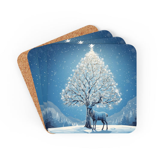 Winter Wonder Reindeer Coaster 4pc. Set - Blue