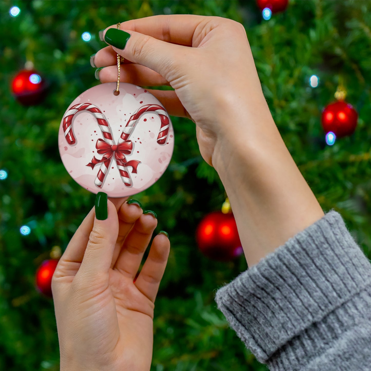 Candy Cane Dreams Ceramic Ornament 1pc.