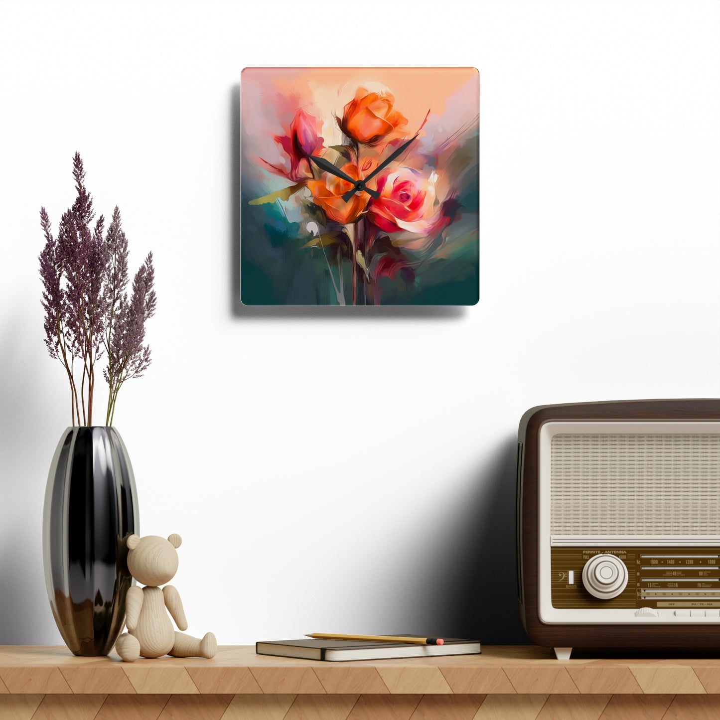 "Roses For U" Acrylic Wall Clock