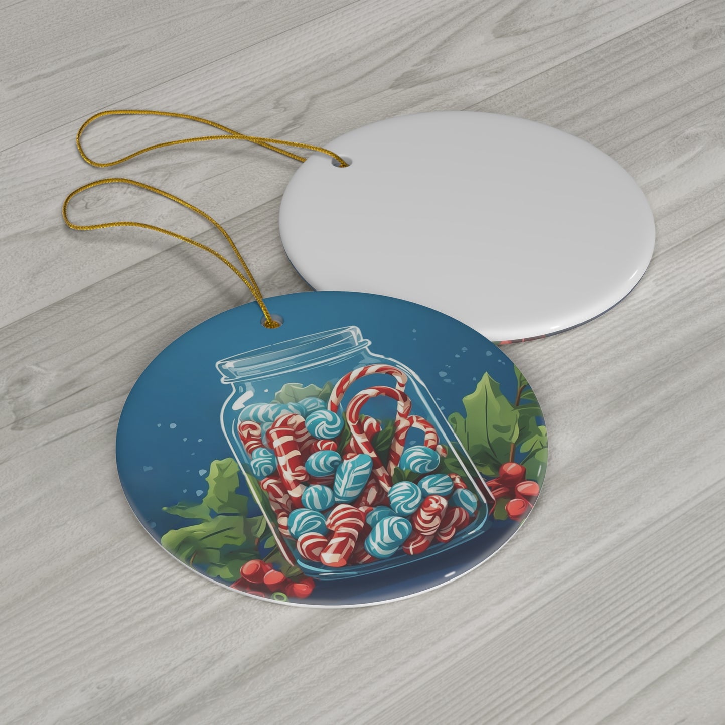 Candy Canes in a Jar Ceramic Ornament 1pc.