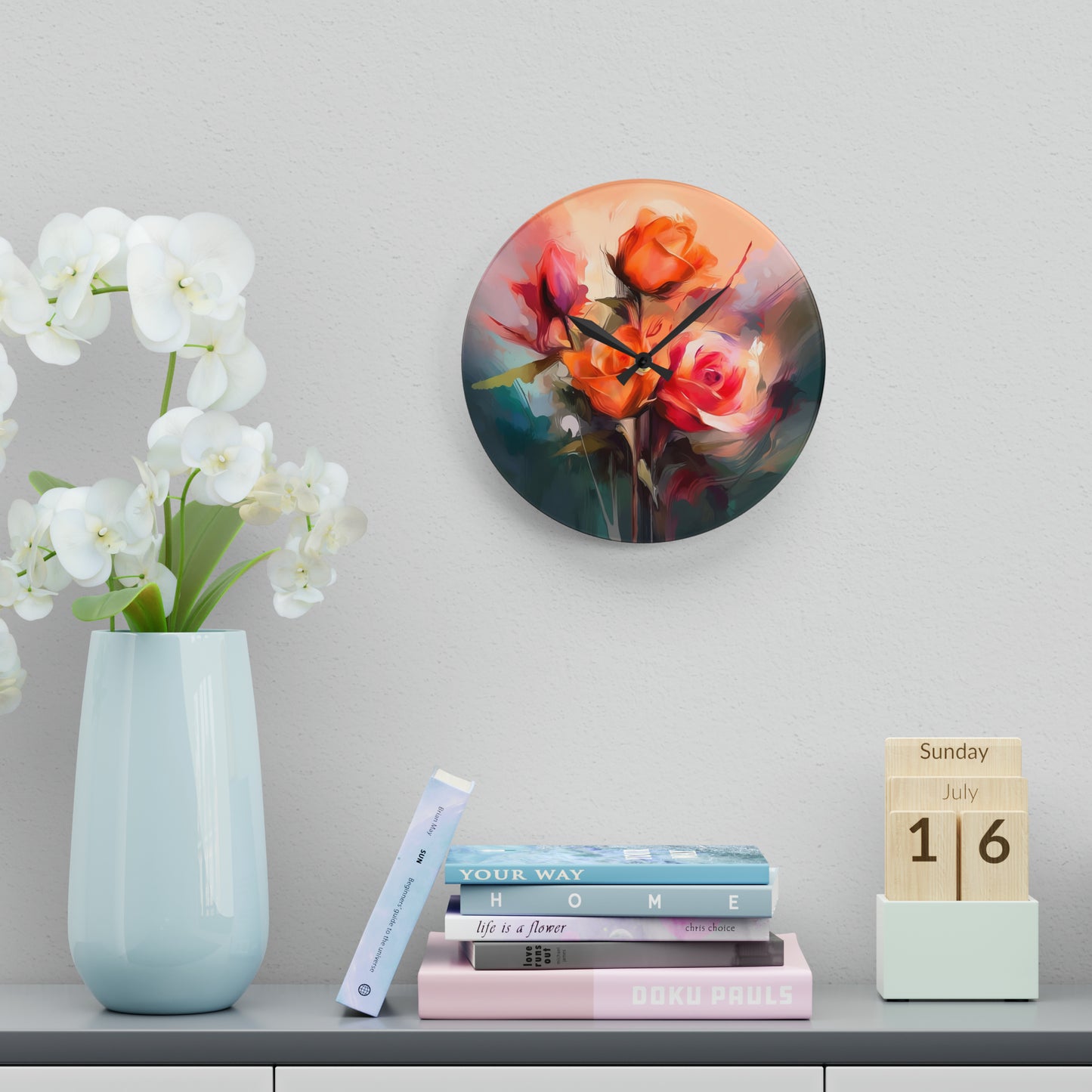 "Roses For U" Acrylic Wall Clock