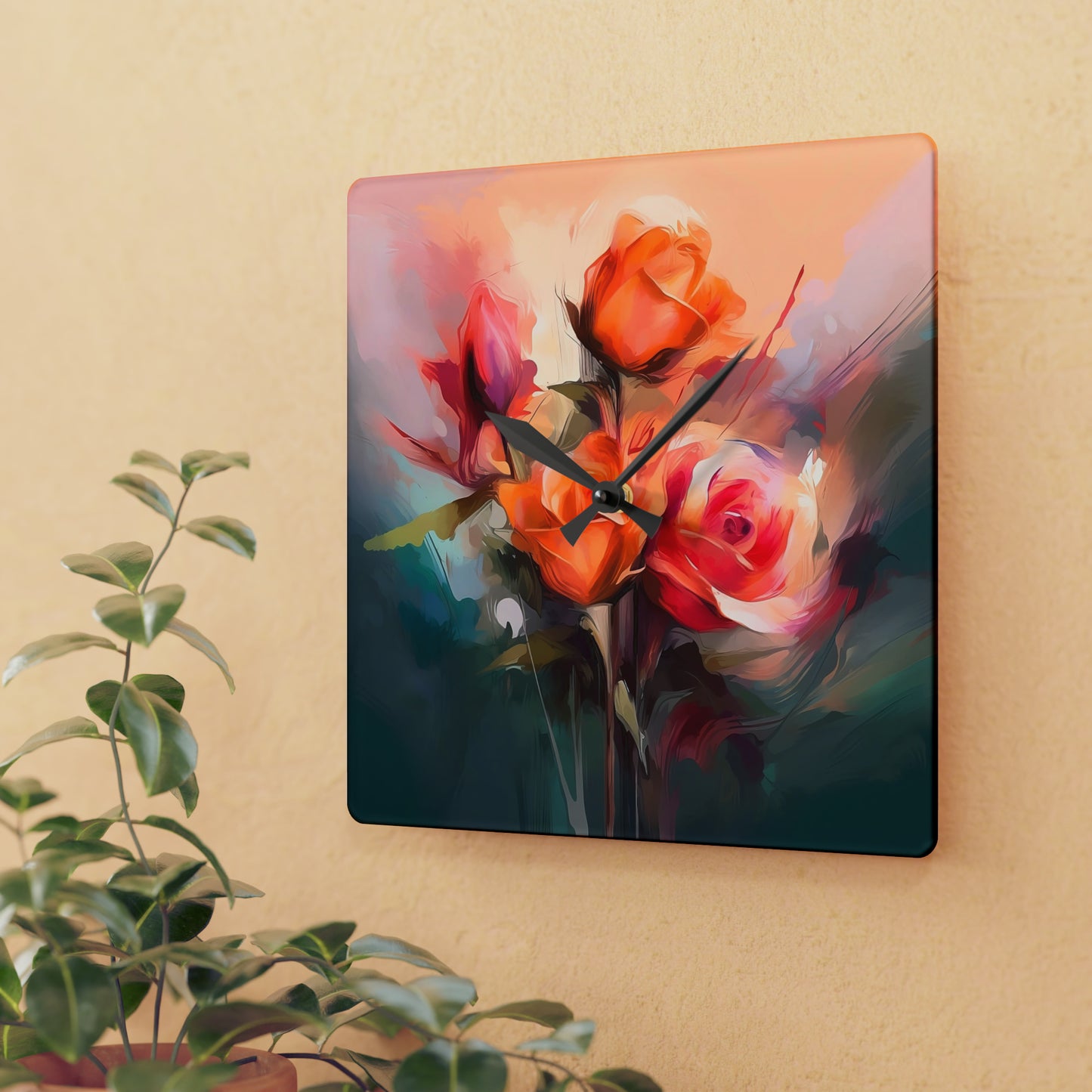 "Roses For U" Acrylic Wall Clock